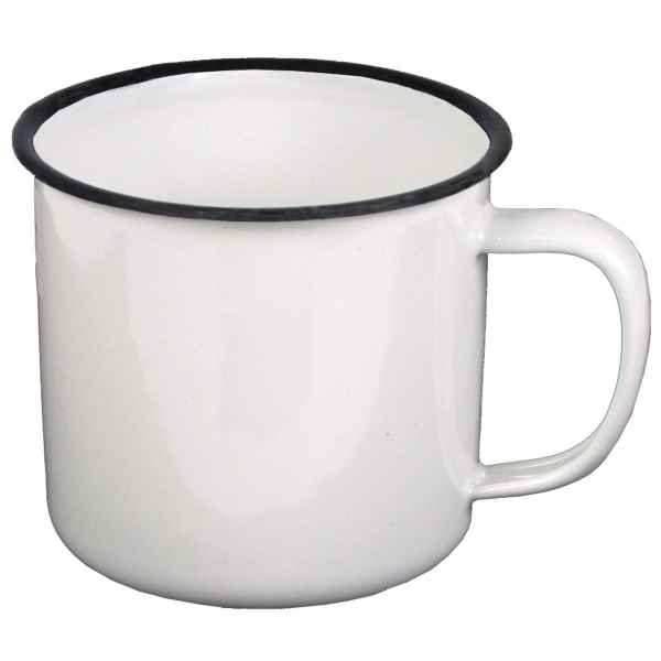 MFH Emaille-Tasse weiss-schwarz 350 ml Durchmesser 8 cm