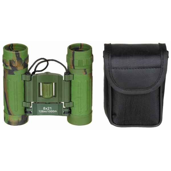 MFH Fernglas faltbar 8 x 21 Ruby Linse Dioptrienausgleich woodland Nylontasche 