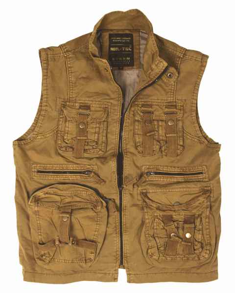 Mil-Tec VINTAGE SURVIVAL WESTE PREWASH COYOTE Weste